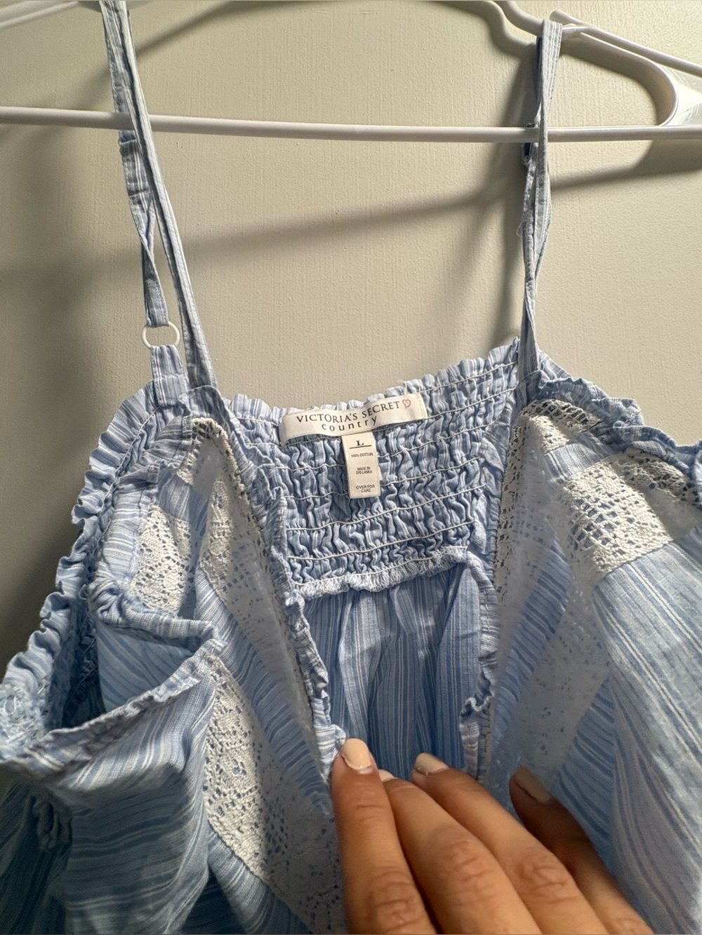 Vintage Victoria secret county dress baby blue stripes 100% cotton large - Picture 2 of 4
